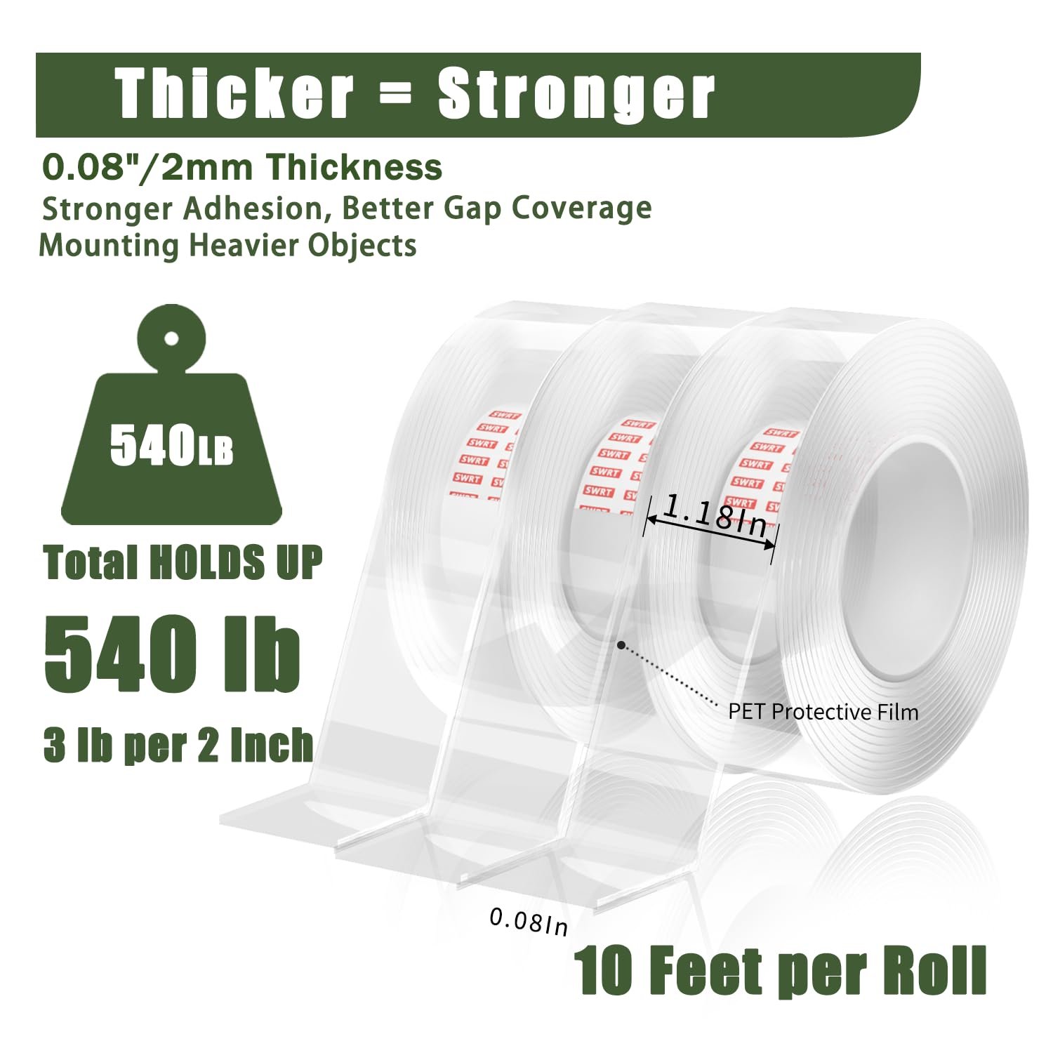 613uGKfwJDL._SL1500_ SWRT Nano Double-Sided Tape (3 Pack) – Strong, Reusable & Waterproof Mounting Tape - Image 2