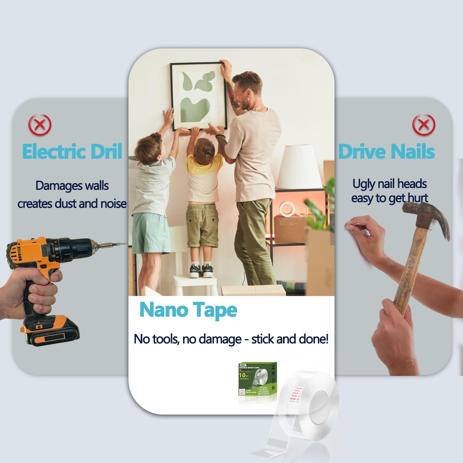 61oFncw29aL._SL1500_ SWRT Nano Double-Sided Tape (3 Pack) – Strong, Reusable & Waterproof Mounting Tape - Image 4